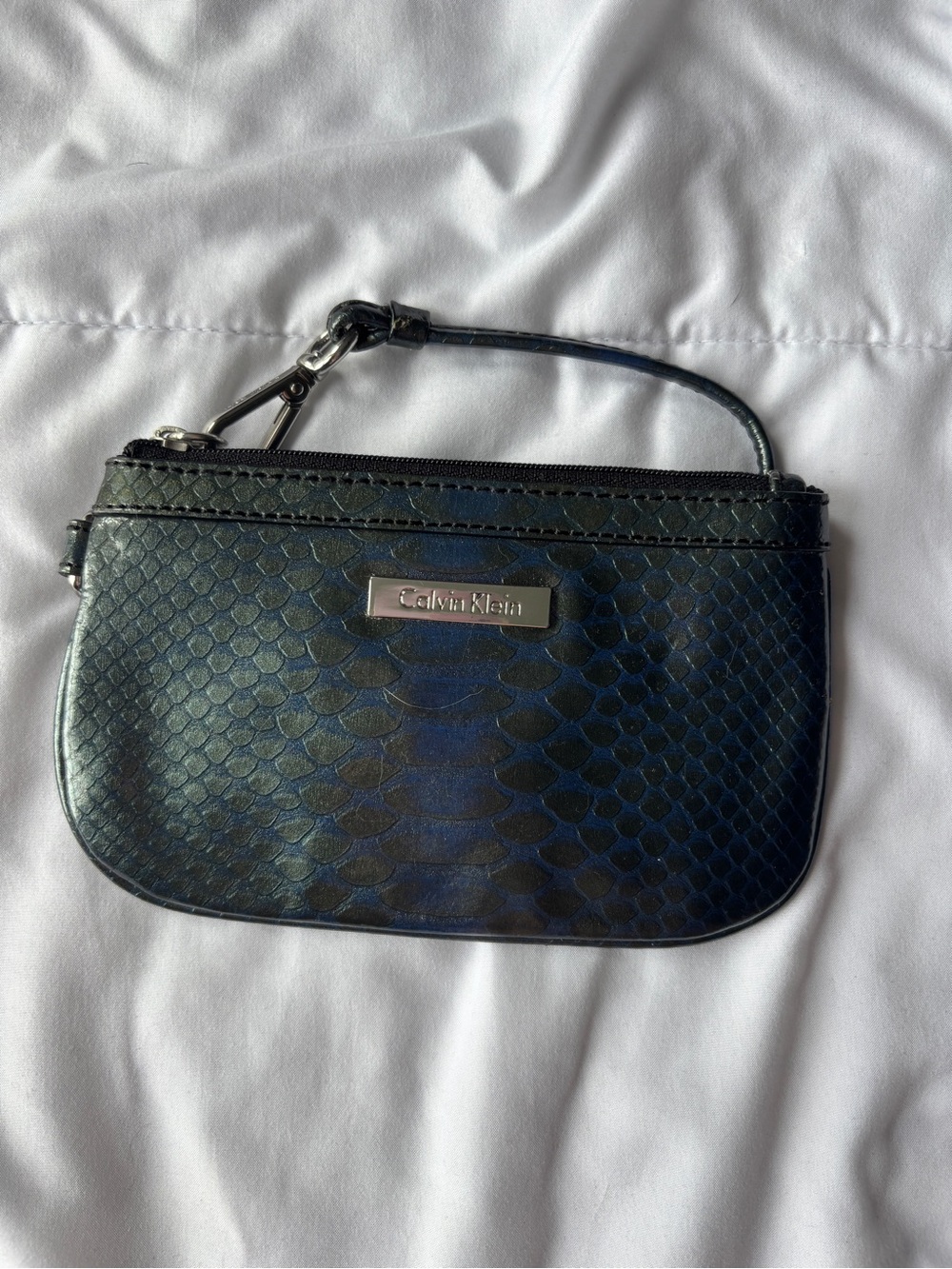 Calvin Klein Iridescent Black Snake-Embossed Wristlet